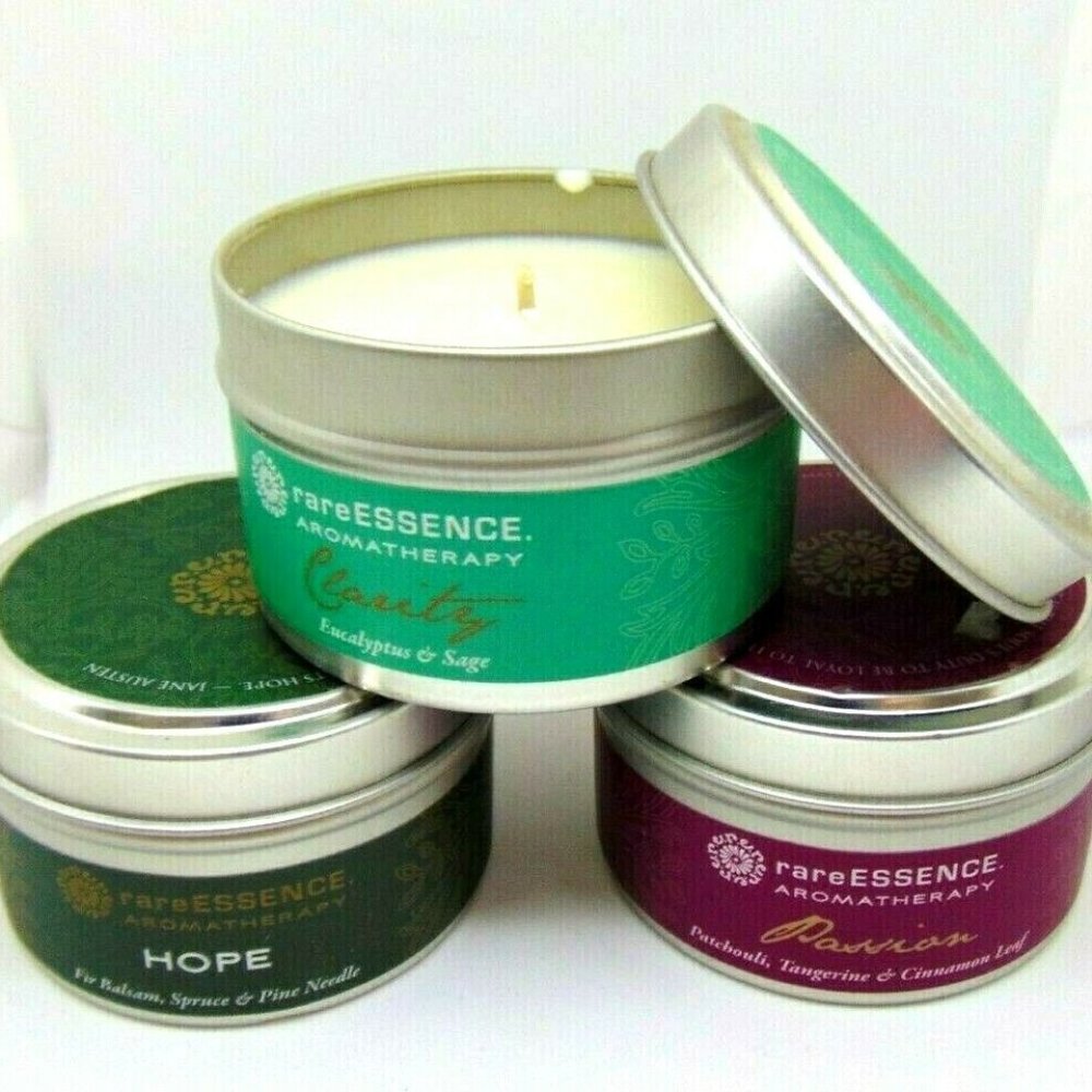 Lot of 3 rareESSENCE AROMATHERAPY Spa Candle CLARITY PASSION HOPE 3.8oz